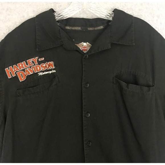 Harley Davidson Motorcycles Button Up Shirt Black Short Sleeve Stitched Logos - Picture 4 of 11